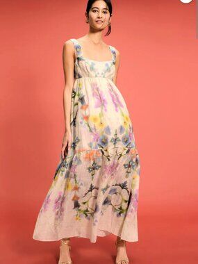 Marchesa Rosa Ramie Maxi Dress 100% Cotton Size 12 MSRP $595
